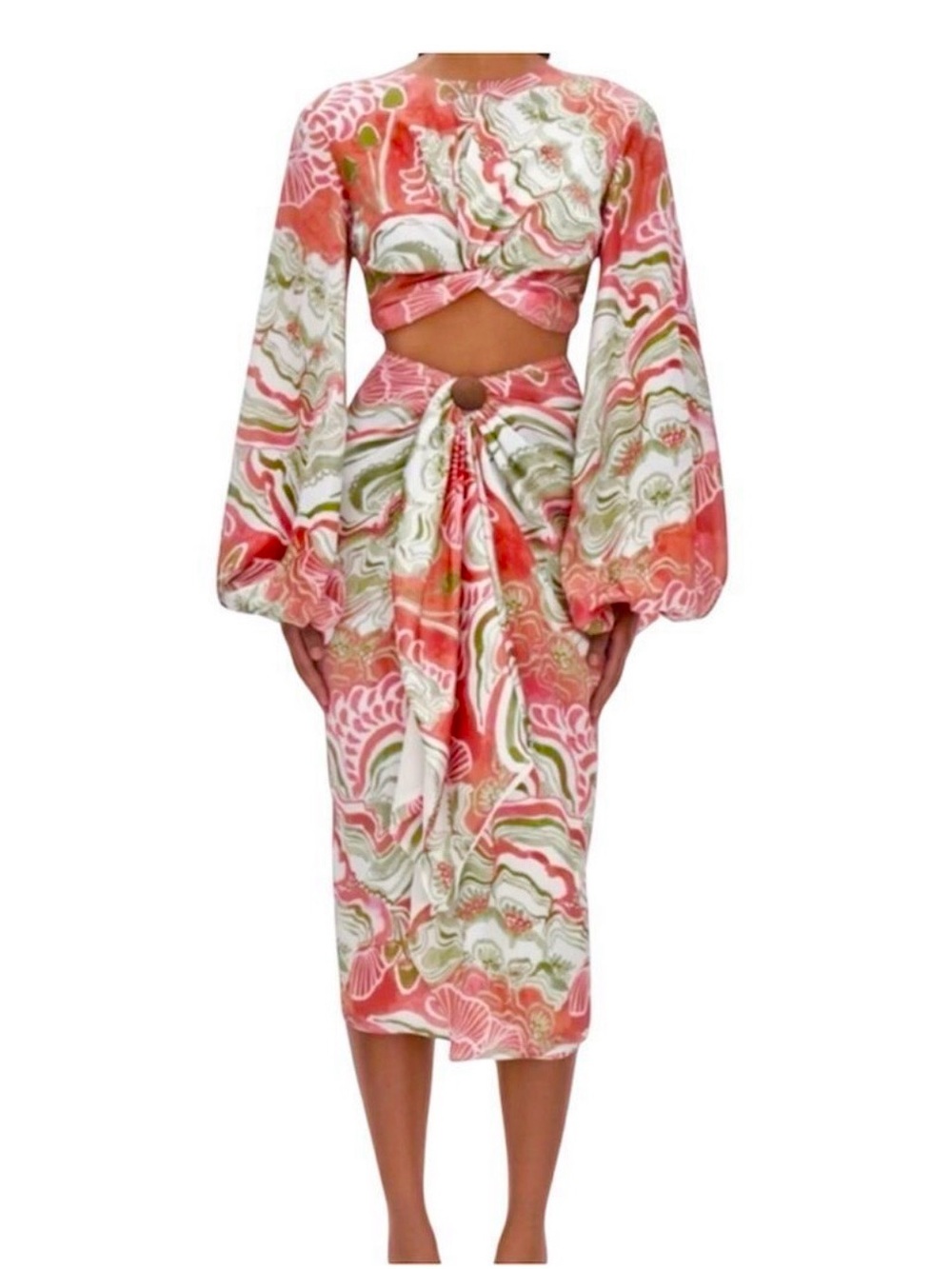 Andrea Iyamah Behati Mushroom Midi Skirt & Top Set size Large